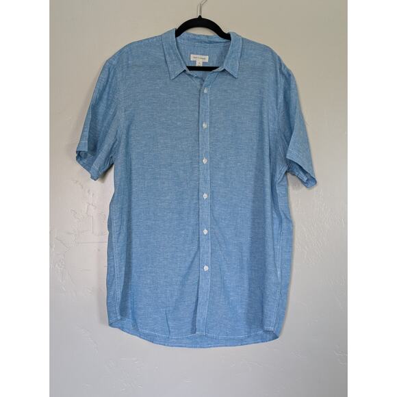 Sun+Stone Linen/Cotton Blend Blue Short Sleeve Button Down Shirt | Mens‎ XL - Picture 1 of 10